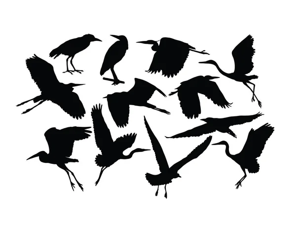 Silhouettes Oiseaux Hérons Cigognes Design Vectoriel Art — Image vectorielle