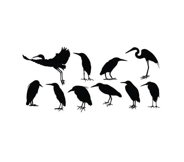 Heron Egret Και Stork Bird Silhouettes Art Vector Design — Διανυσματικό Αρχείο