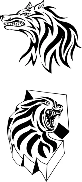 Wolf and tiger head — Stock Vector