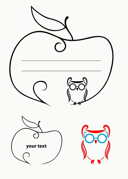 Label with apple and owl bird decoration