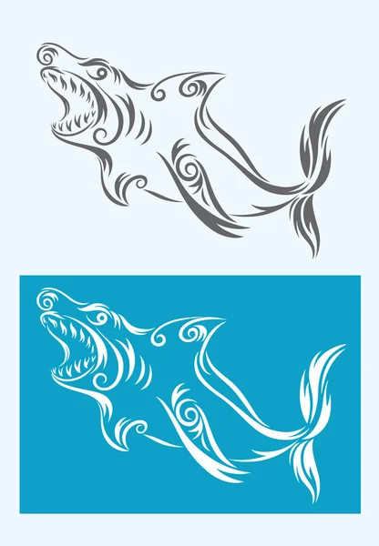 Köpekbalığı kabile sanat vektör dekorasyon. — Stok Vektör