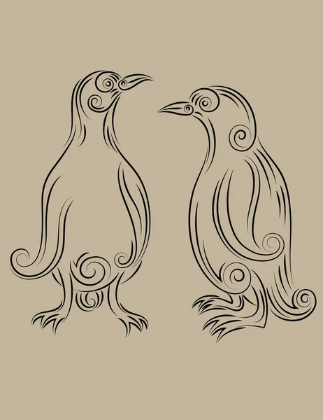 Pingouin couple croquis vecteur — Image vectorielle