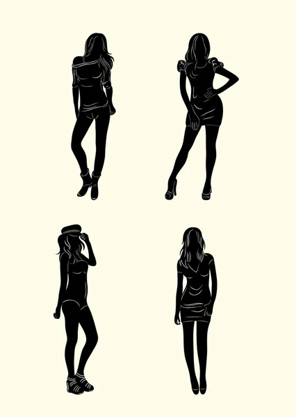 Woman standing silhouette set — Stock Vector