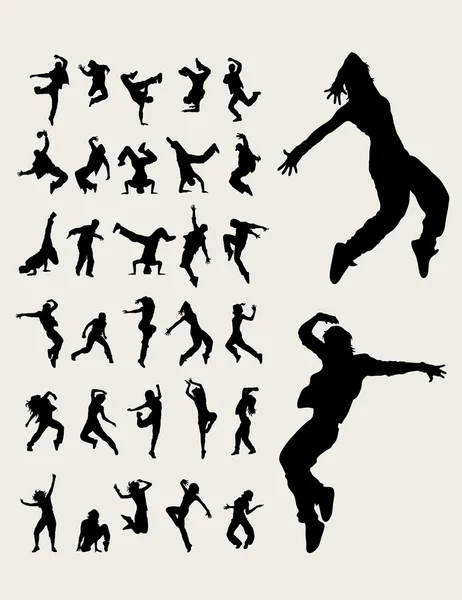 Hip Hop Dancers Silhouettes — Stock Vector