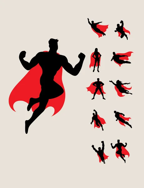 Silhouettes de personnages de super-héros — Image vectorielle