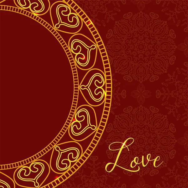 Vector card with Decorative Hearts. Vector Golden background. Et — Stock Vector