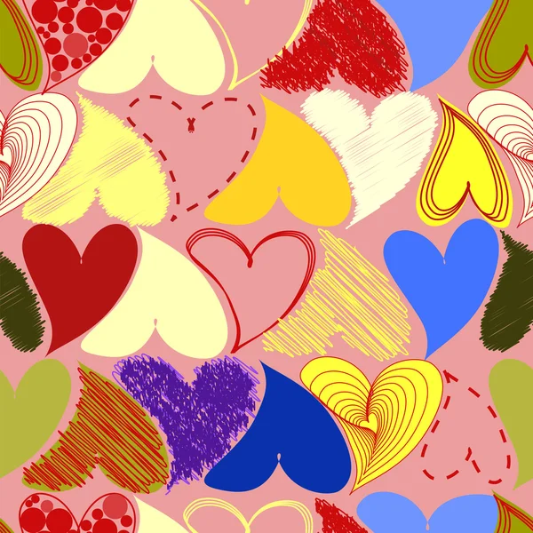 Patrón de color sin costuras con corazones. Día de San Valentín o miércoles — Archivo Imágenes Vectoriales