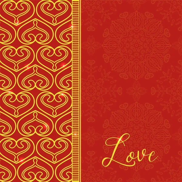 Vector card with Decorative Hearts. Vector Golden background. Et — ストックベクタ