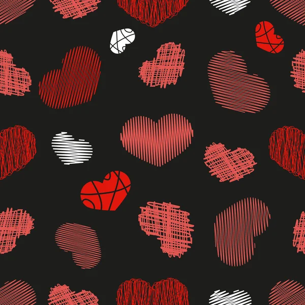 Seamless Pattern with Stylized hand-drawn Scribble Hearts. St. V — Stock Vector