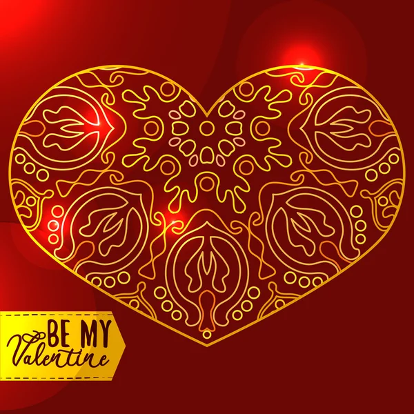 Corazón dorado ornamental con reflejos. Diseño ornamentado vintage e — Vector de stock
