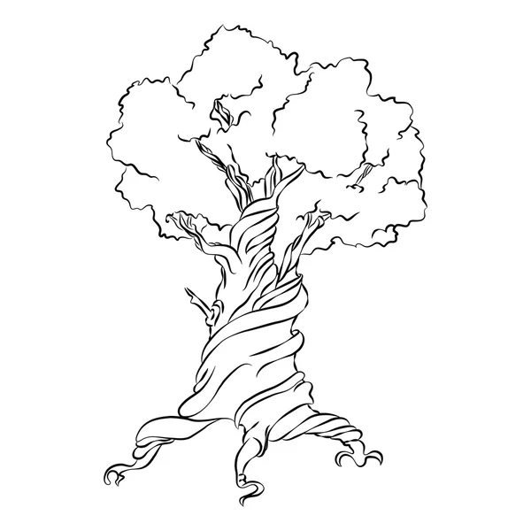 Vieil arbre dessiné à la main. Symbole isolé sur fond blanc. Vecteur — Image vectorielle