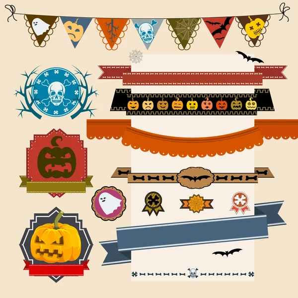 Set of Halloween ribbons and labels — Stock Vector