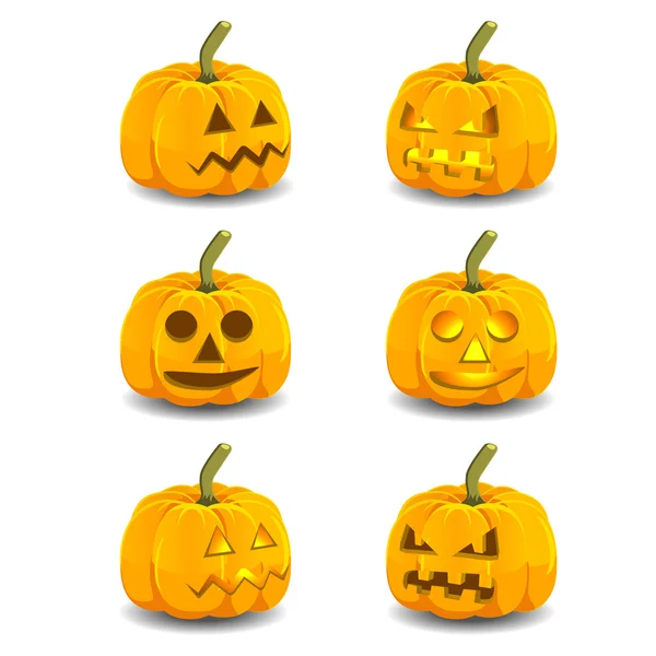 Halloween abóboras brilhantes com expressões diferentes — Vetor de Stock