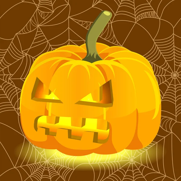 Halloween glowing pumpkin with evil face — Stock Vector