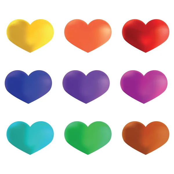 Coeurs multicolores lumineux, modèle pour la Saint-Valentin et nous — Image vectorielle