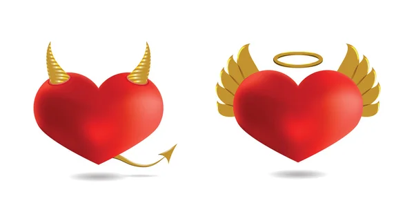 Angel and Devil Hearts, Isolated On White Background, Vector — Stock Vector