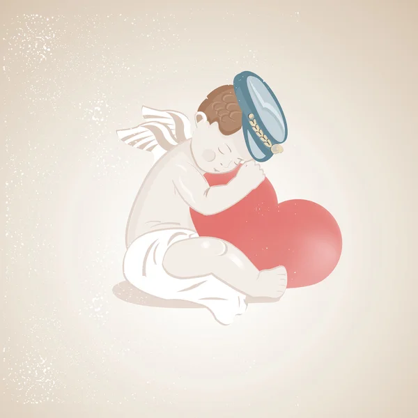 Little Cute Cupid Hugging the Big Heart — Stock Vector