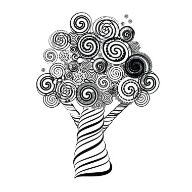Fabulous Tree with Curls. Doodle Style. Vector Illustration.
