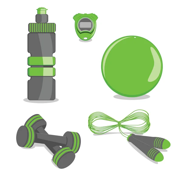 Sports Equipment. Vector.  Ball, Bottle, Stopwatch, Jump rope, D — Stok Vektör