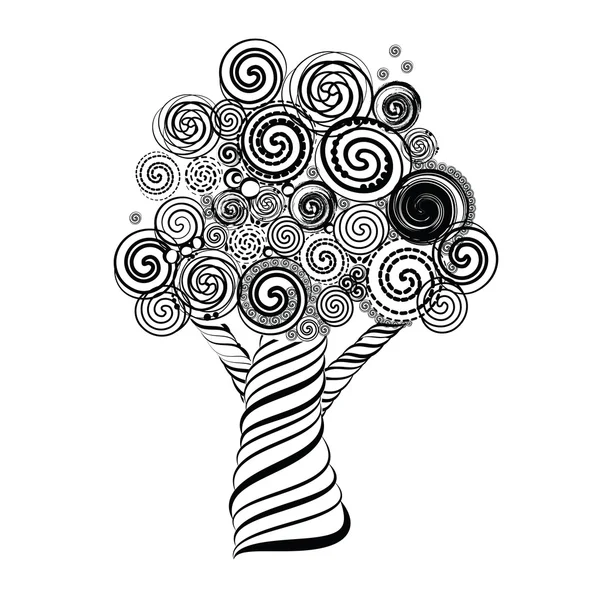 Albero favoloso con riccioli. Stile Doodle. Illustrazione vettoriale . — Vettoriale Stock