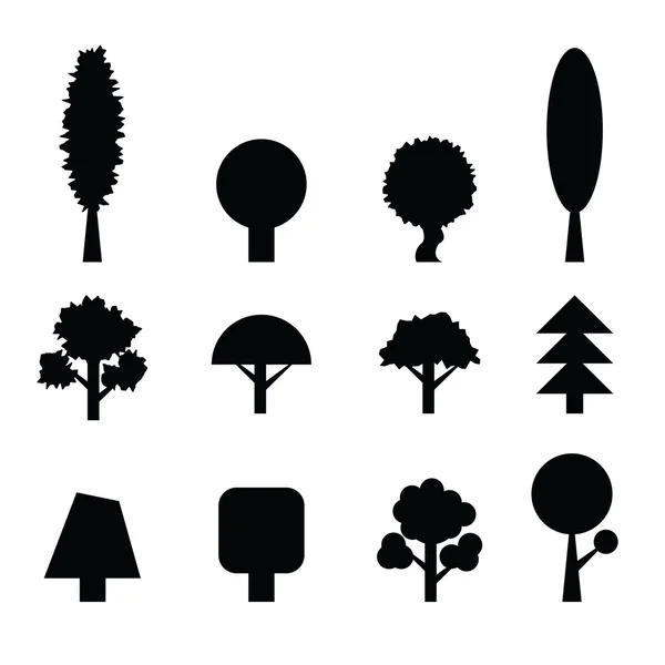 Set di sagome di alberi. Collezione di elementi di design. Icone S — Vettoriale Stock