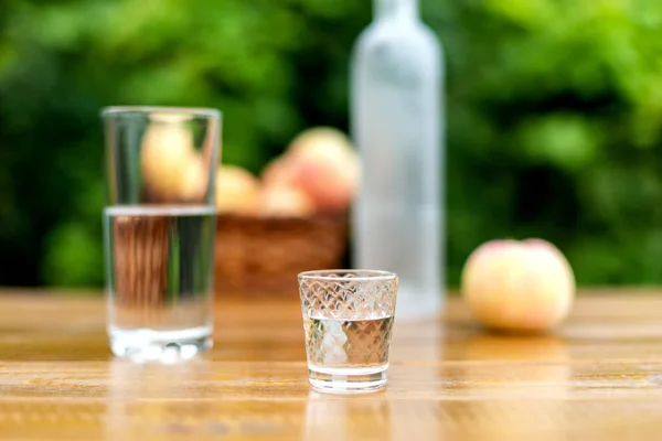 Apple Brandy Distillate Apples Garden Table — Stock Photo, Image