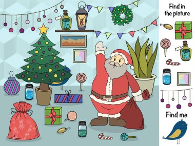 Resimde bul. Mantıklı bir oyun. Kış. Noel 