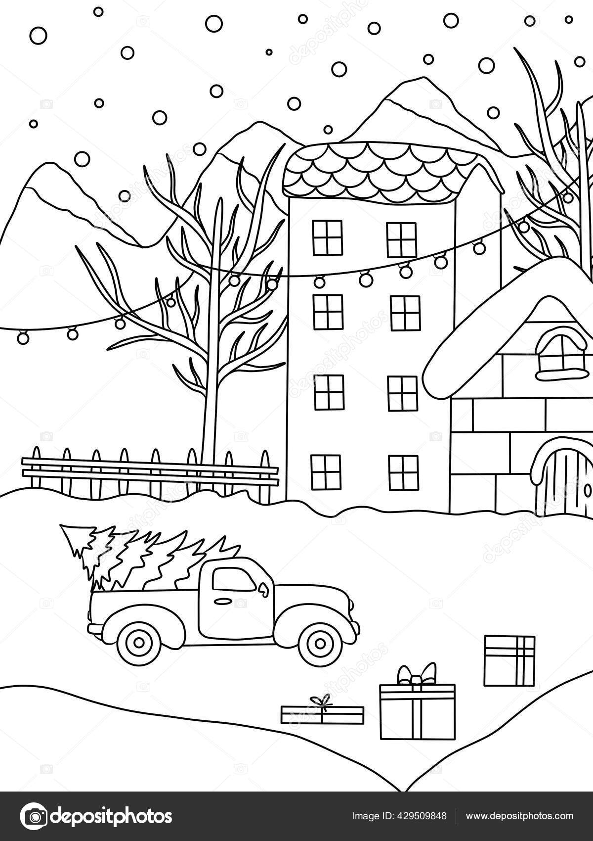 Halaman pewarnaan kota Stok Foto Halaman pewarnaan kota