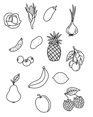 Sebze ve meyve seti. Renk sayfası 