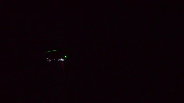 Helicopter Performs Night Flights Practicing Hovering Air — Stock Video