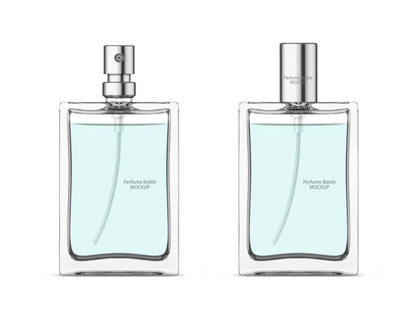香水ガラスボトルモックアップ ブランク化粧品ボトルテンプレート パッケージデザイン 白い背景に分離されたリアルな3Dベクトルイラスト — ストックベクタ
