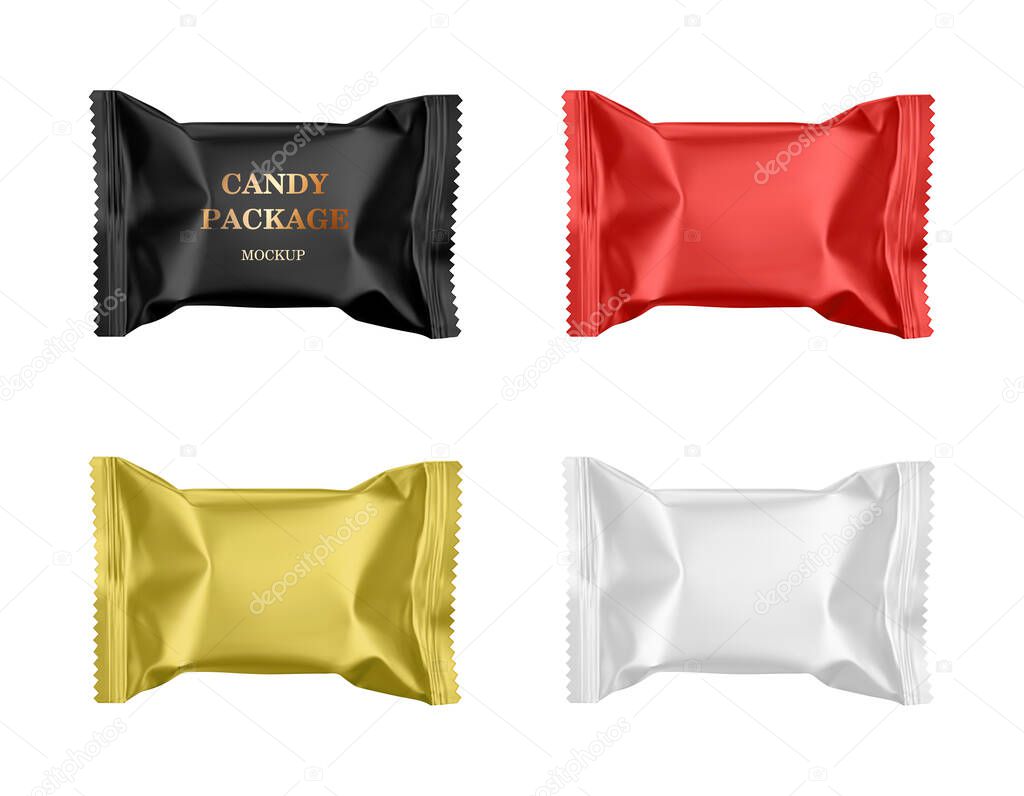 Realistic candy packs different color mockup set. Vector blank template isolated on white background