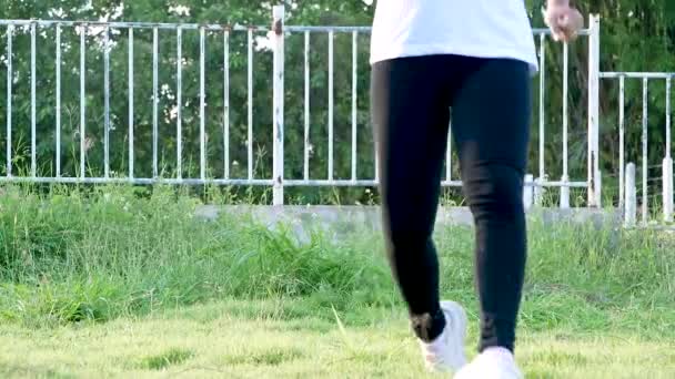 Une Jeune Femme Blesse Cheville Faisant Jogging Sur Pelouse Idées — Video