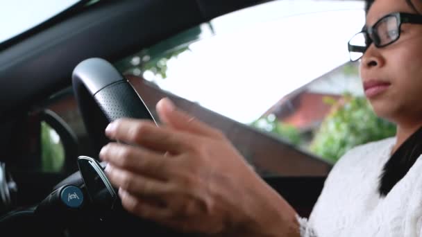 Selbstbewusste Frau Zum Ersten Mal Alleine Fahren Versucht Autounfälle Vermeiden — Stockvideo