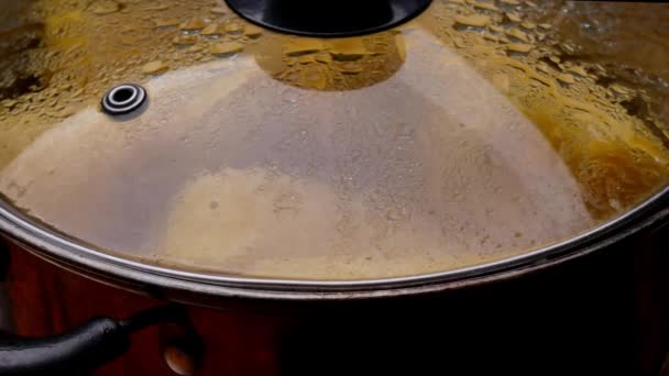 Кипяченая Маниока Кастрюле Кипящей Водой Приготовления Тайского Десерта Корень Маниоки — стоковое видео