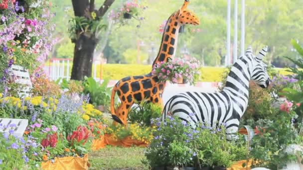 Kursi Kayu Putih di taman bunga, HD vdo . — Stok Video