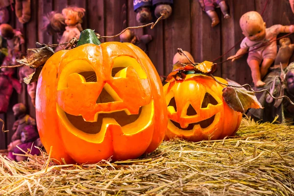 Jack o lanterns Halloween pumpkin face. — Stock Photo, Image