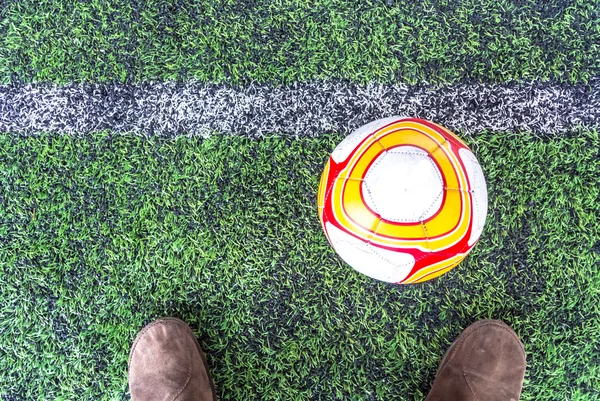 Football on field line. — Stock Photo, Image