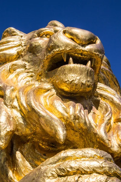 Statue di leone d'oro sul blu isolato — Foto Stock