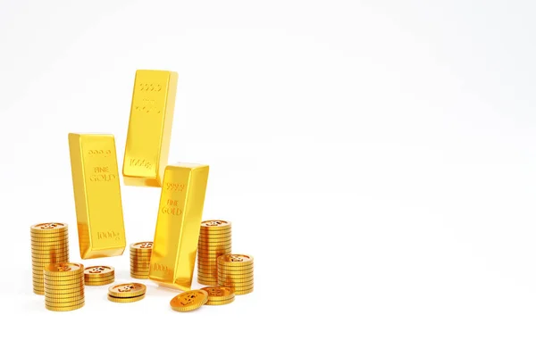 Візуалізація Золота Смужка Золота Монета Стек Копіювати Простір Білому Тлі — стокове фото
