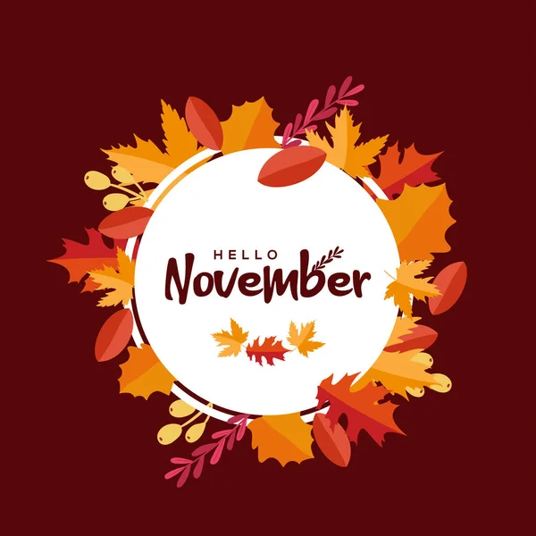 Ciao Novembre Vector Design Illustrazione Banner Sfondo — Vettoriale Stock