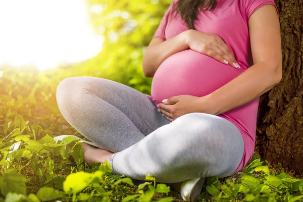 Mujer embarazada disfrutando de la naturaleza —  Fotos de Stock