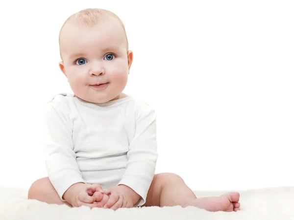 Baby sitting on white background — Stock Photo, Image