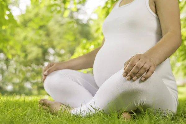 Mulher grávida relaxante na natureza — Fotografia de Stock
