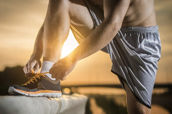 Nära upp skott av runner's skor — Stockfoto