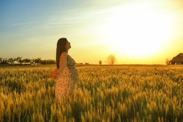 Mujer embarazada disfrutando de la naturaleza — Foto de Stock