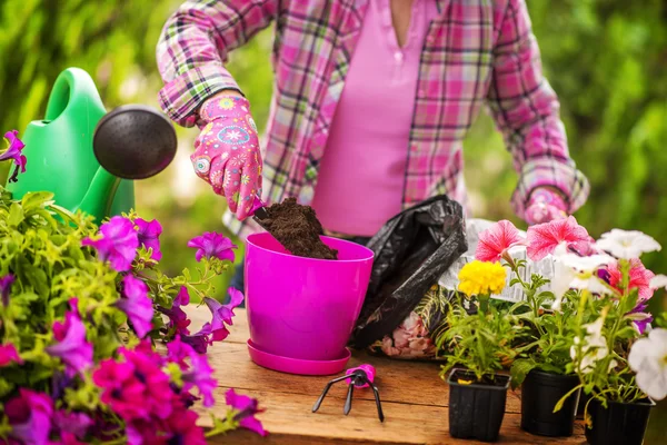 Wanita yang bekerja di kebun — Stok Foto