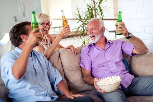 Family Happiness Generation People Concept Happy Family Watching Football Game — Stock Photo, Image