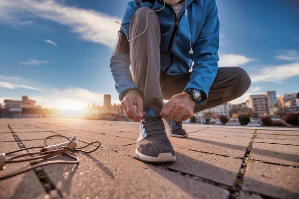 Primo Piano Colpo Scarpe Corridore Esercizio Fitness Stile Vita Sano — Foto Stock