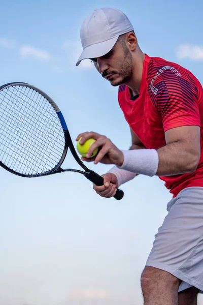 Tenisçi Hazır Pozisyonda Tenis Kortunda Spor Insanlar Yaşam Tarzı Konsepti — Stok fotoğraf